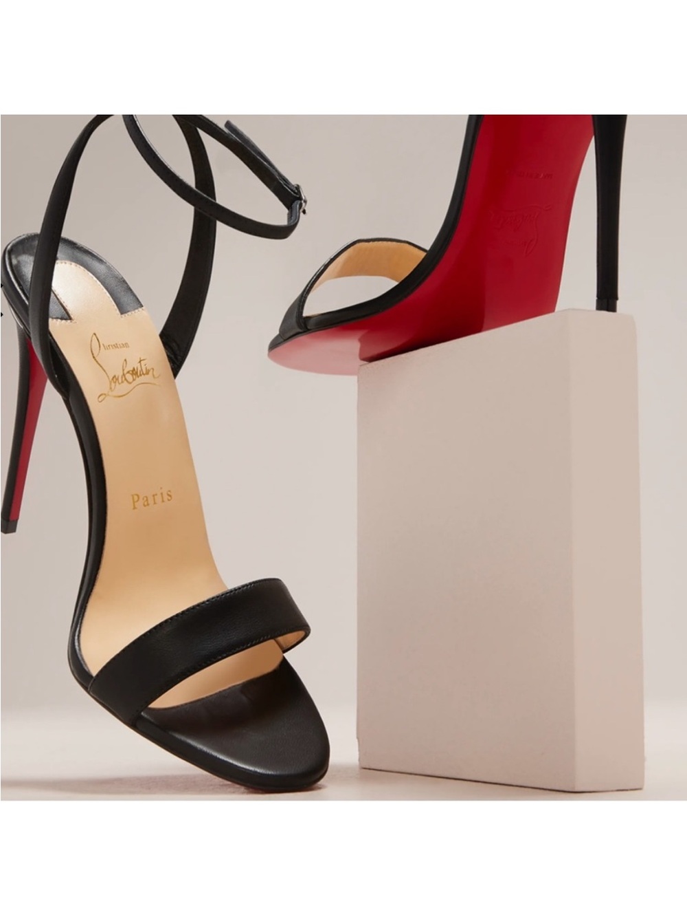 Christian Louboutin Black Leather Ankle-Strap Sandals